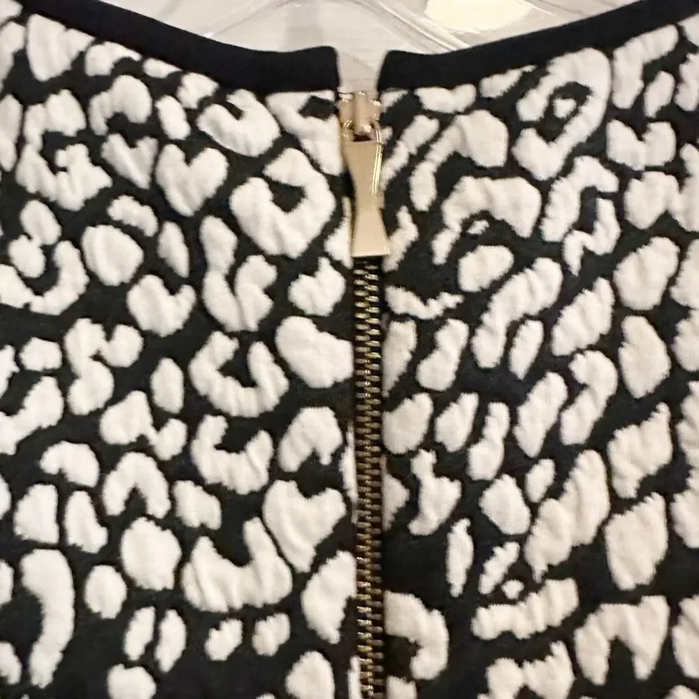 Kate Spade Leopard Jacquard Black White Stefania Fit & Flare Dress Small